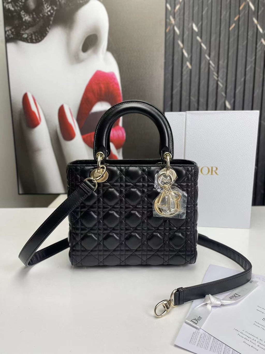 dior-lady-medium-black-bag-24cm Handle