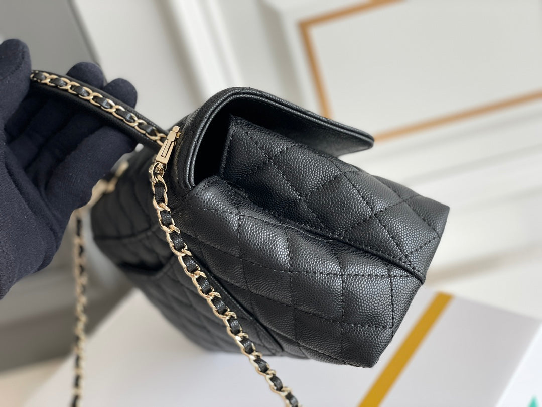 chanel-coco-handle-black-bag-handle-flap-small-mini-bag-black-24x14x10cm Handle