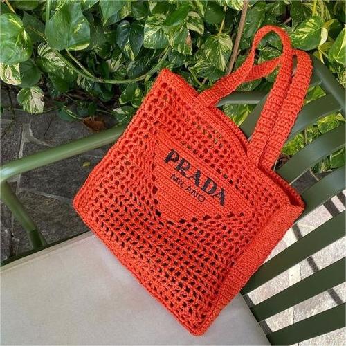 prada-womens-natural-crochet-tote-bag-orange Tote