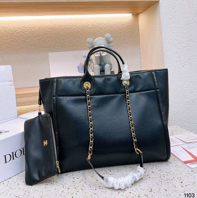 chanel-deauville-em-couro-preta-italiana-bag Tote