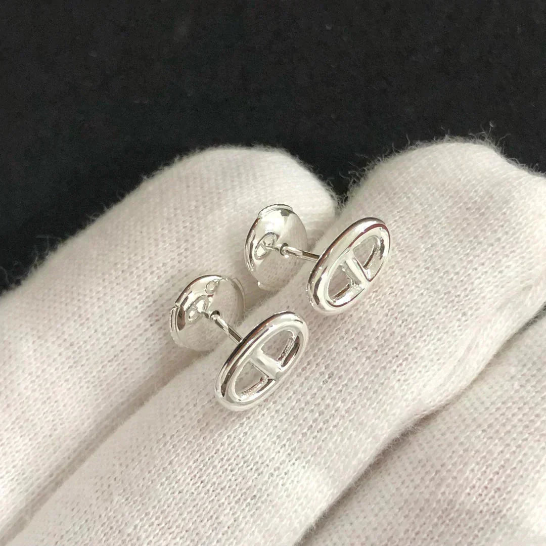 HERMES CHAINE SMALL EARRINGS GOLD AND SILVER