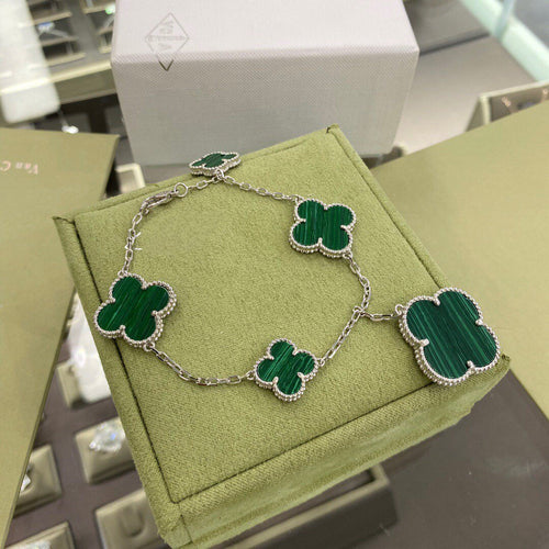 VCA CLOVER 5 MOTIFS SIVLER MALACHITE BRACELET
