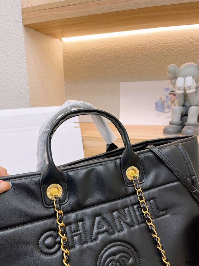 chanel-deauville-em-couro-preta-italiana-bag Tote