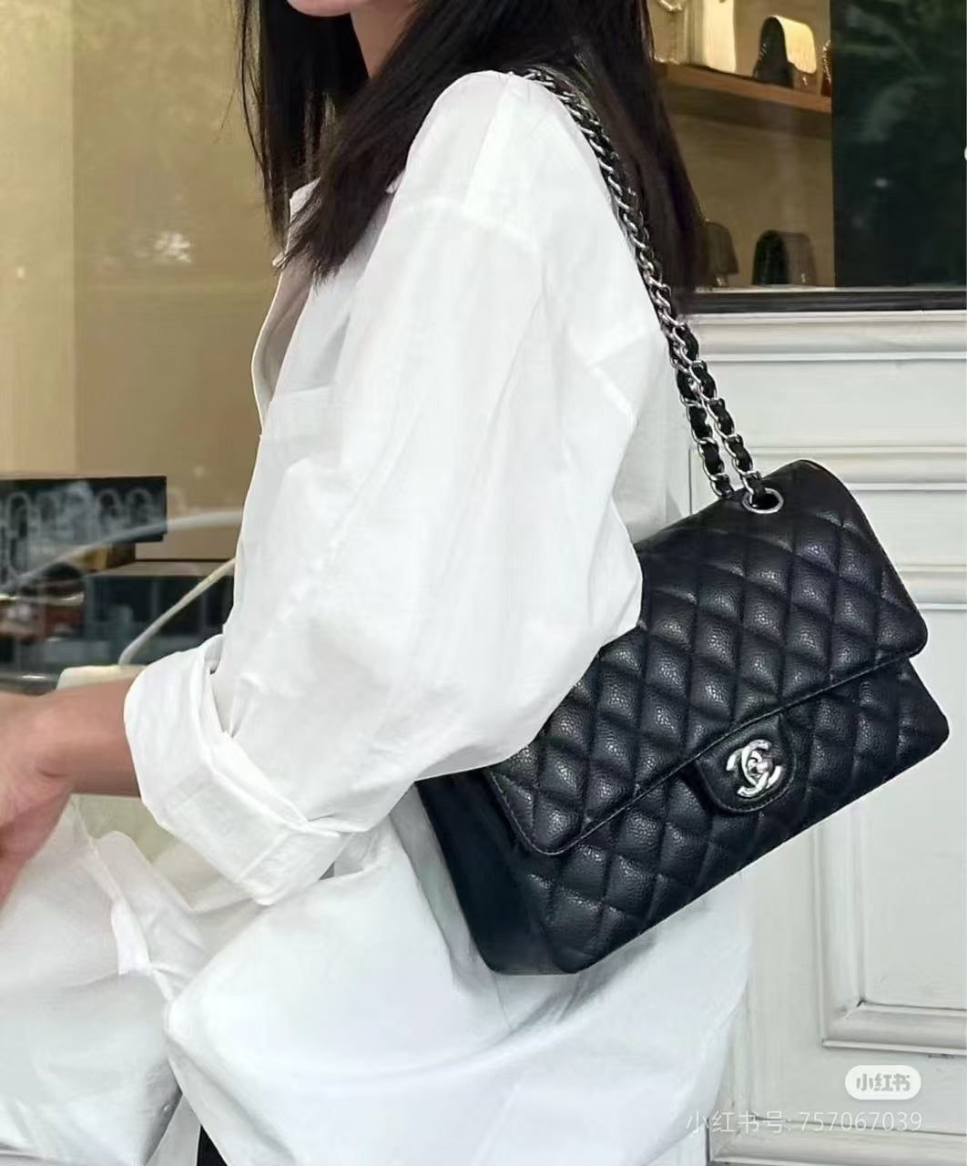 chanel-classic-flap-bag-black-quilted-caviar-leather-with-gold-tone-hardware-1 Shoulder