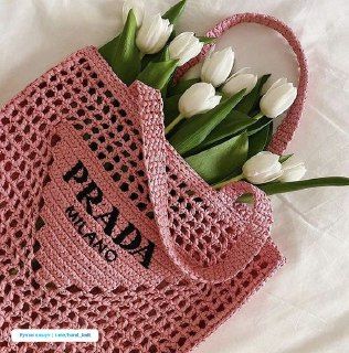prada-womens-natural-crochet-tote-bag-pink Tote