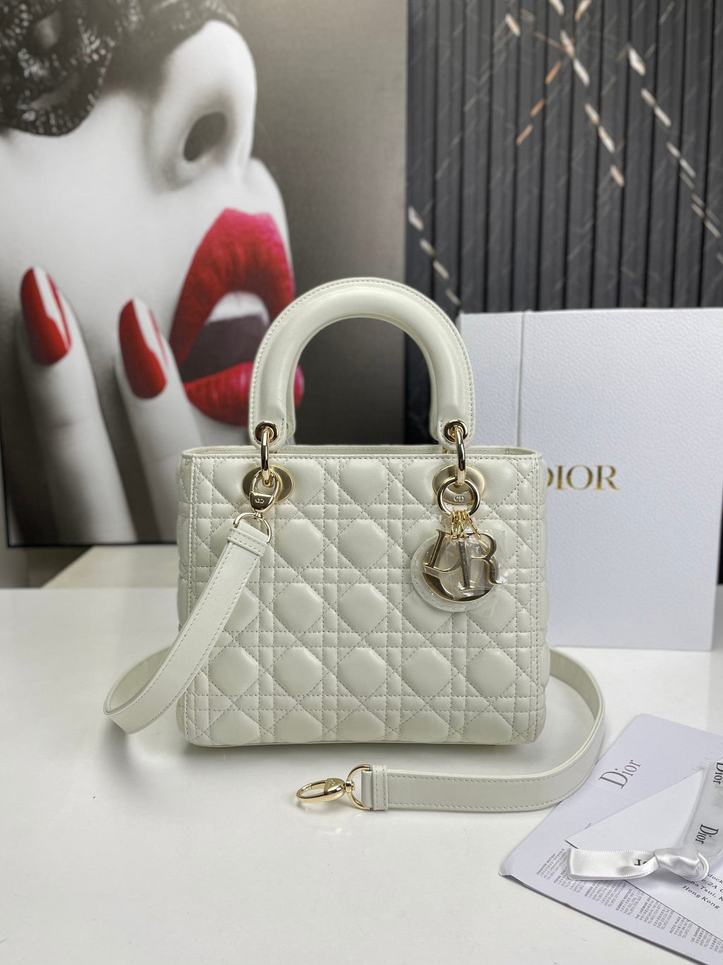 dior-lady-medium-white-bag-24cm Handle