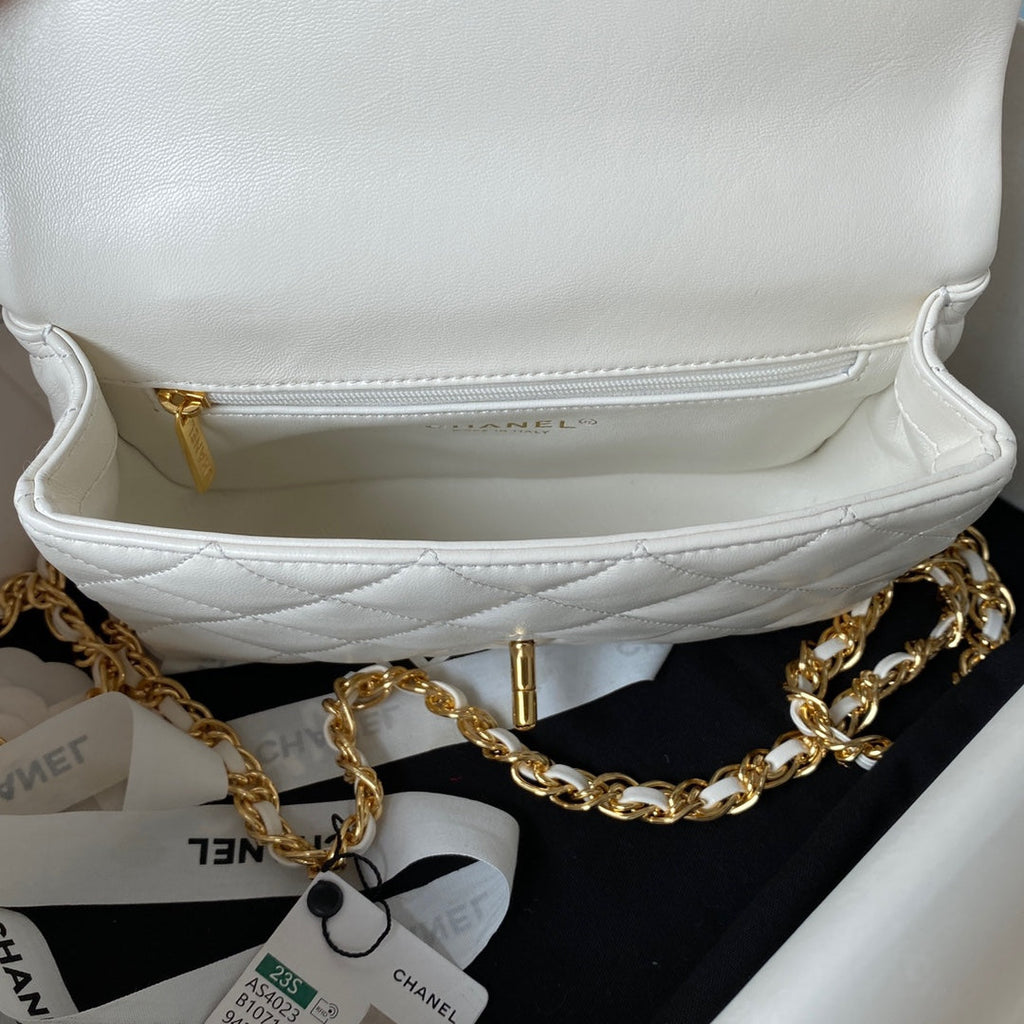 chanel-flap-bag-gold-top-handle-white-13x21x8cm Handle