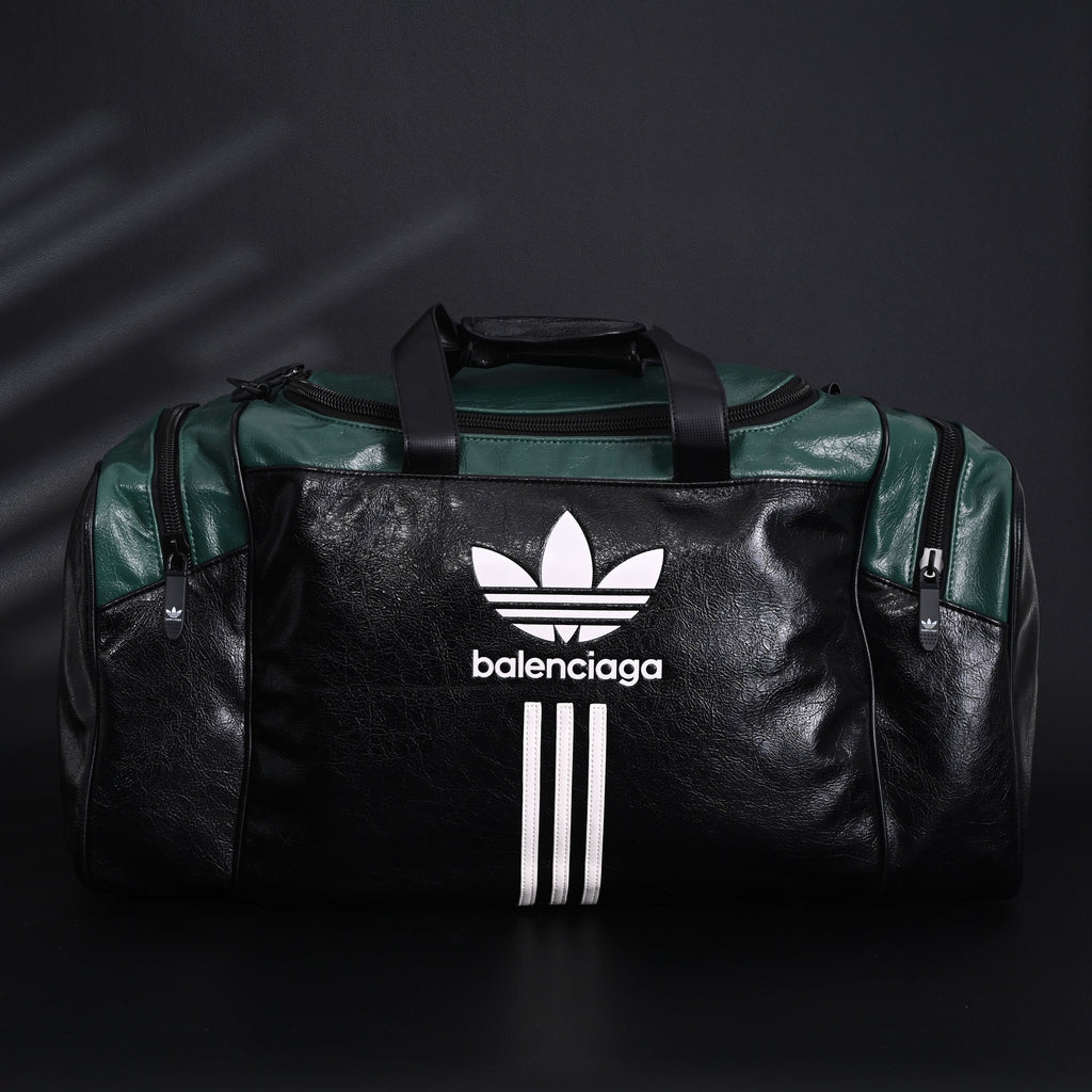 balenciaga-x-adidas-large-duffel-travel-bag-black-green-with-trefoil-logo-and-triple-stripes Handle