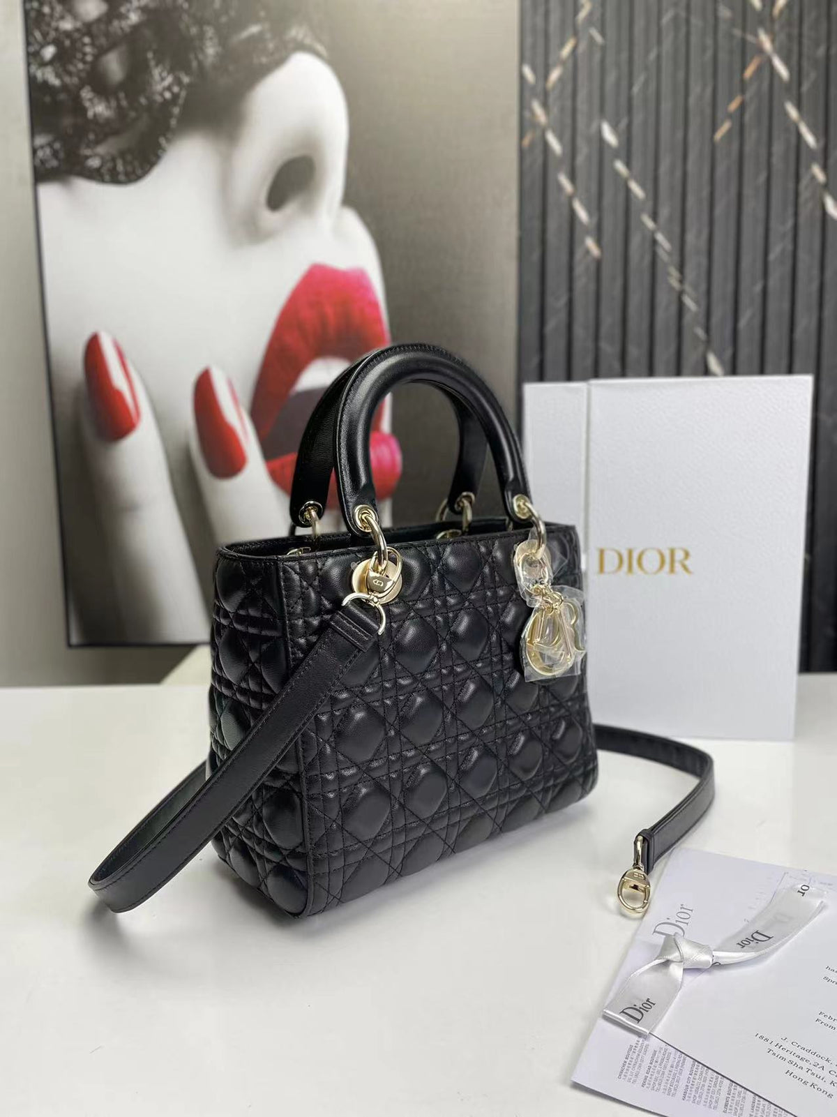 dior-lady-medium-black-bag-24cm Handle