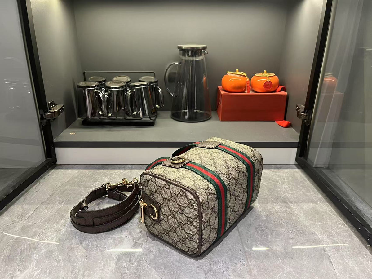 gucci-mini-gg-handbag-beige-and-dark-brown Handle