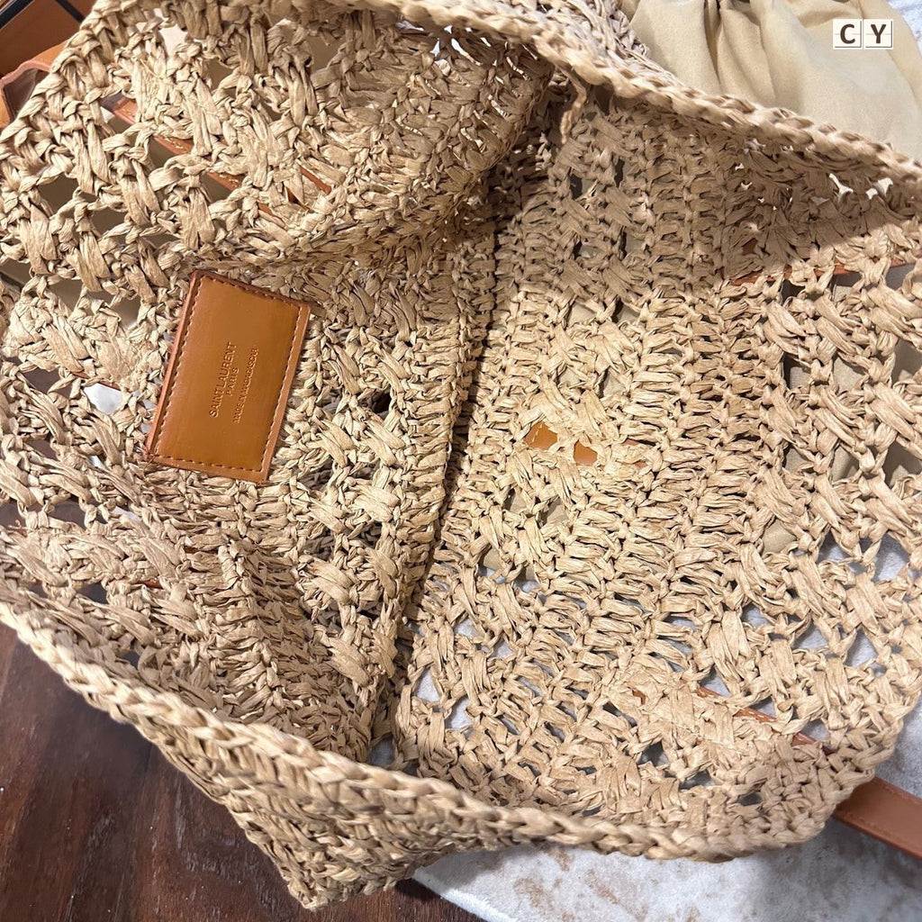 ysl-panier-medium-in-raffia-and-vegetable-tanned-leather Tote