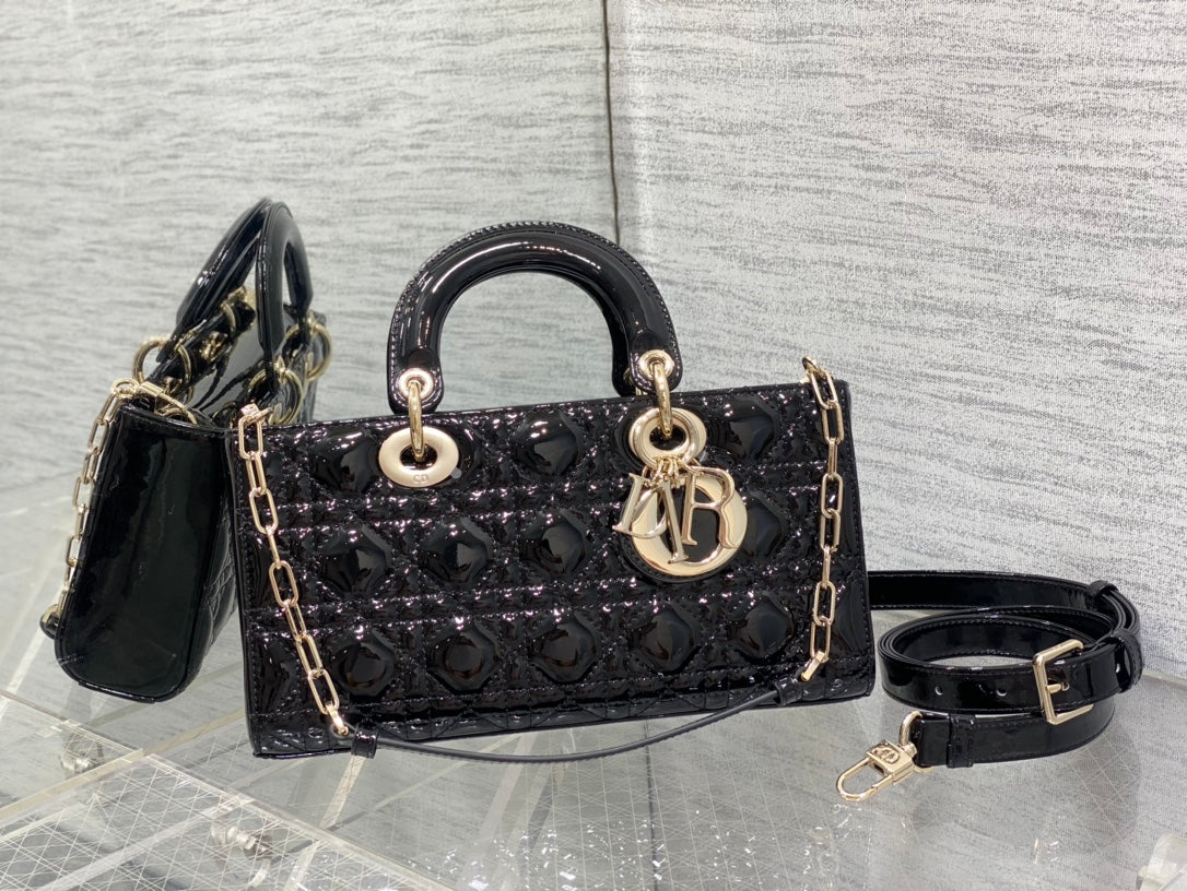 dior-lady-d-joy-medium-patent-black-leather-bag-26x6x14cm Handle