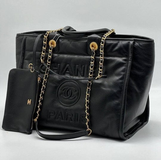 chanel-deauville-em-couro-preta-italiana-bag Tote