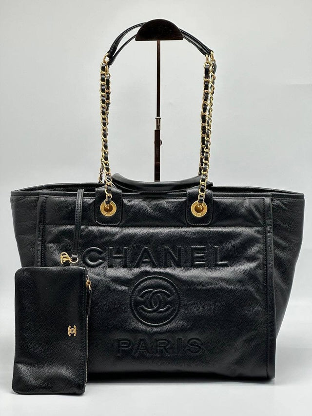 chanel-deauville-em-couro-preta-italiana-bag Tote