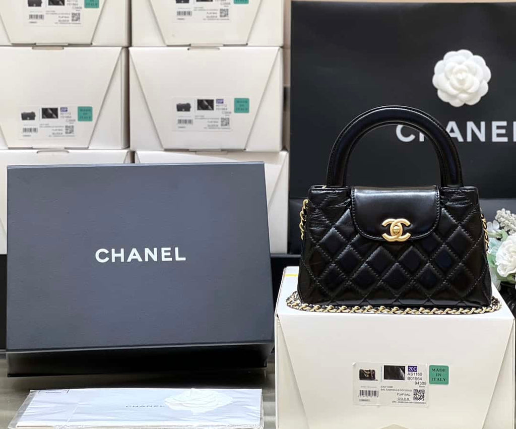 chanel-kelly-mini-shopping-bag-mini-23k-shiny-aged-calfskin-black-13x19x7cm Handle
