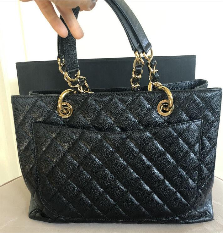 authentic-chanel-cc-blackgold-caviar-quilted-grand-shopping-tote Tote