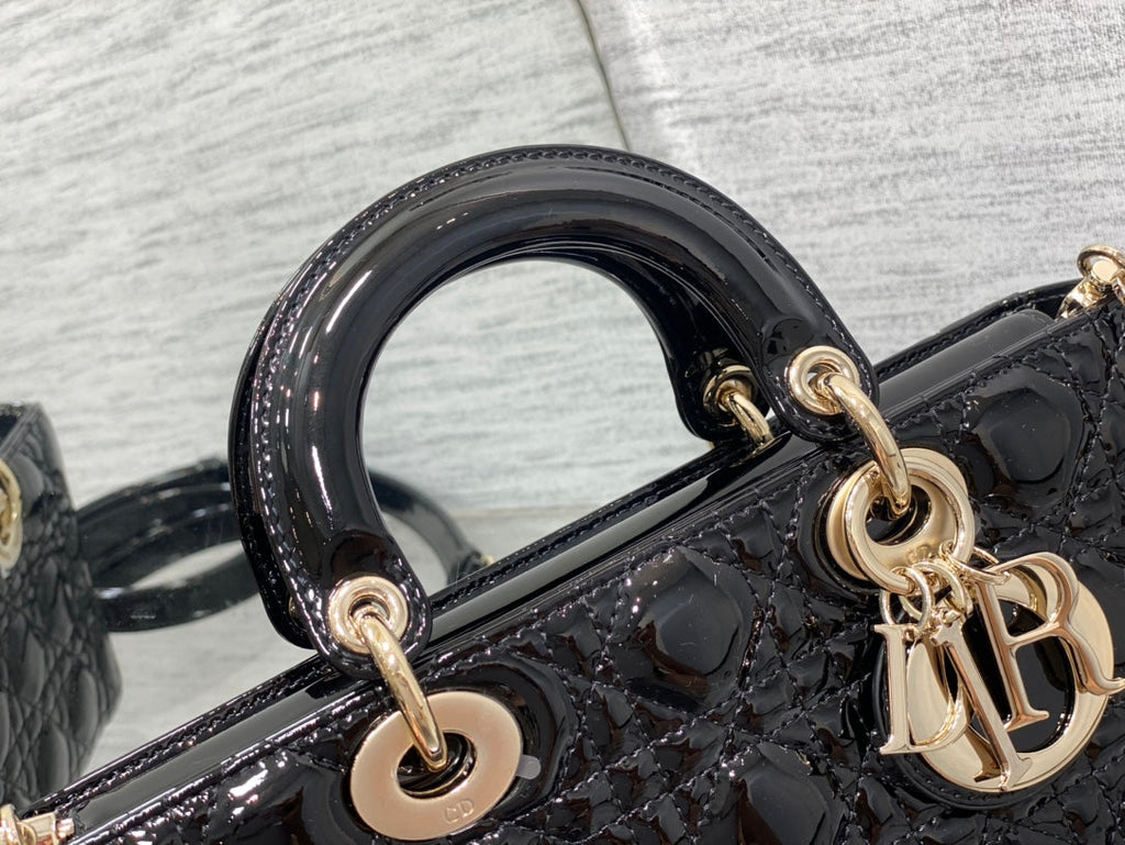 dior-lady-d-joy-medium-patent-black-leather-bag-26x6x14cm Handle