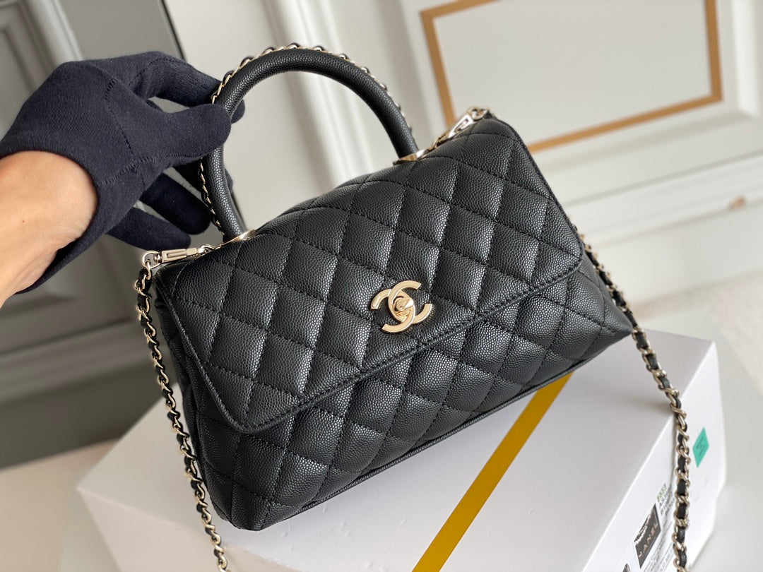 chanel-coco-handle-black-bag-handle-flap-small-mini-bag-black-24x14x10cm Handle