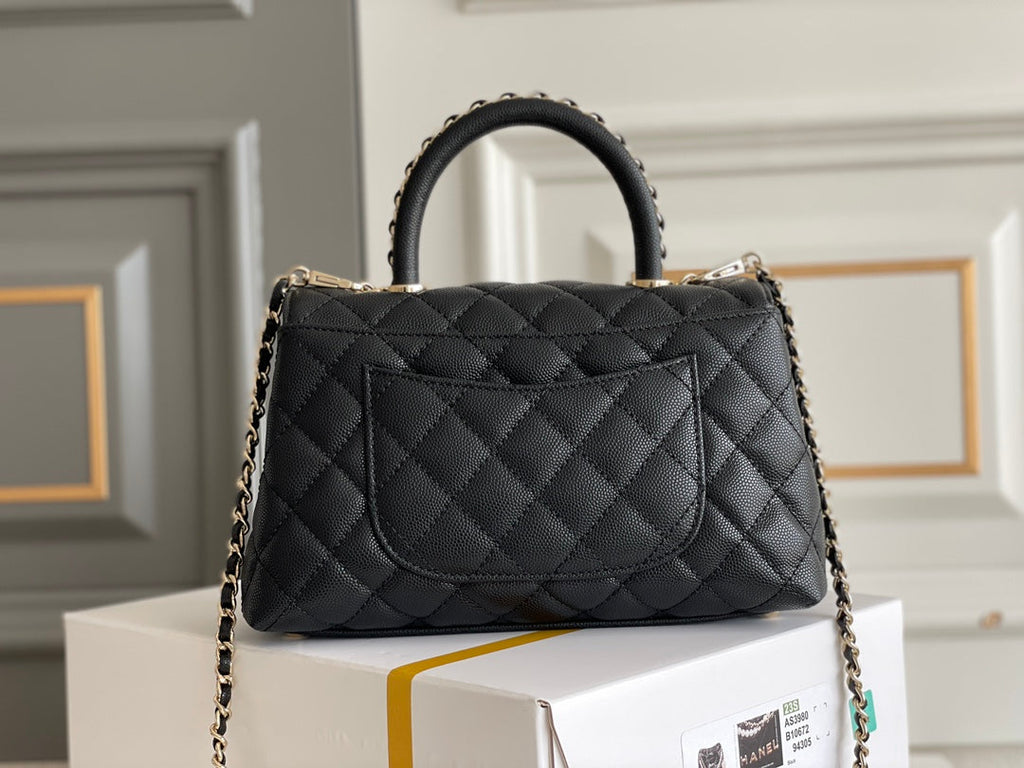 chanel-coco-handle-black-bag-handle-flap-small-mini-bag-black-24x14x10cm Handle