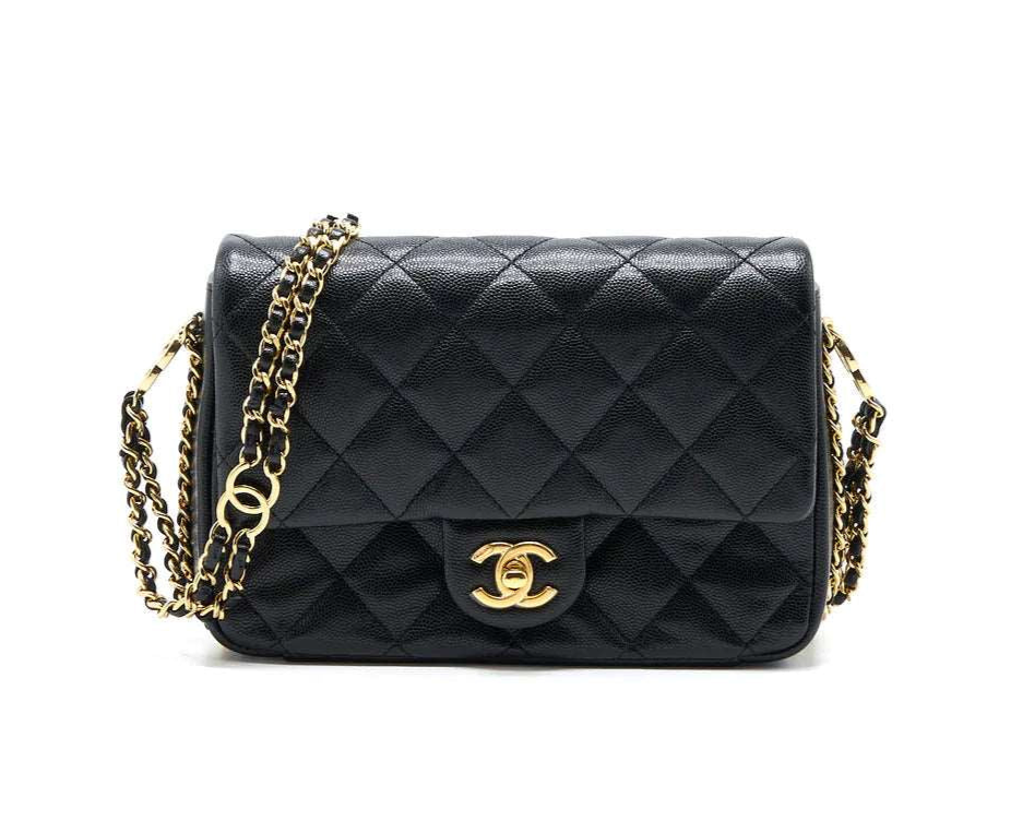 chanel-23c-mini-flap-bag-chain-grained-calfskin-black-copy Shoulder