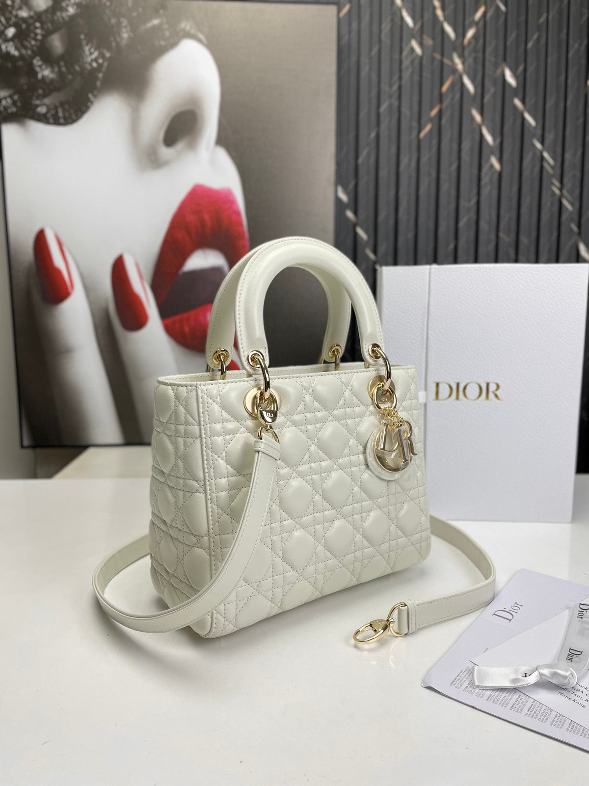 dior-lady-medium-white-bag-24cm Handle