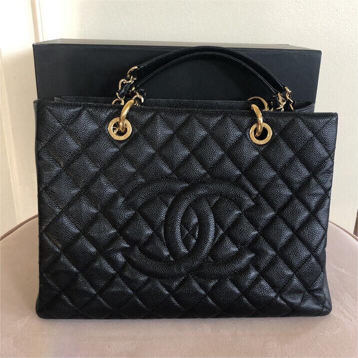 authentic-chanel-cc-blackgold-caviar-quilted-grand-shopping-tote Tote