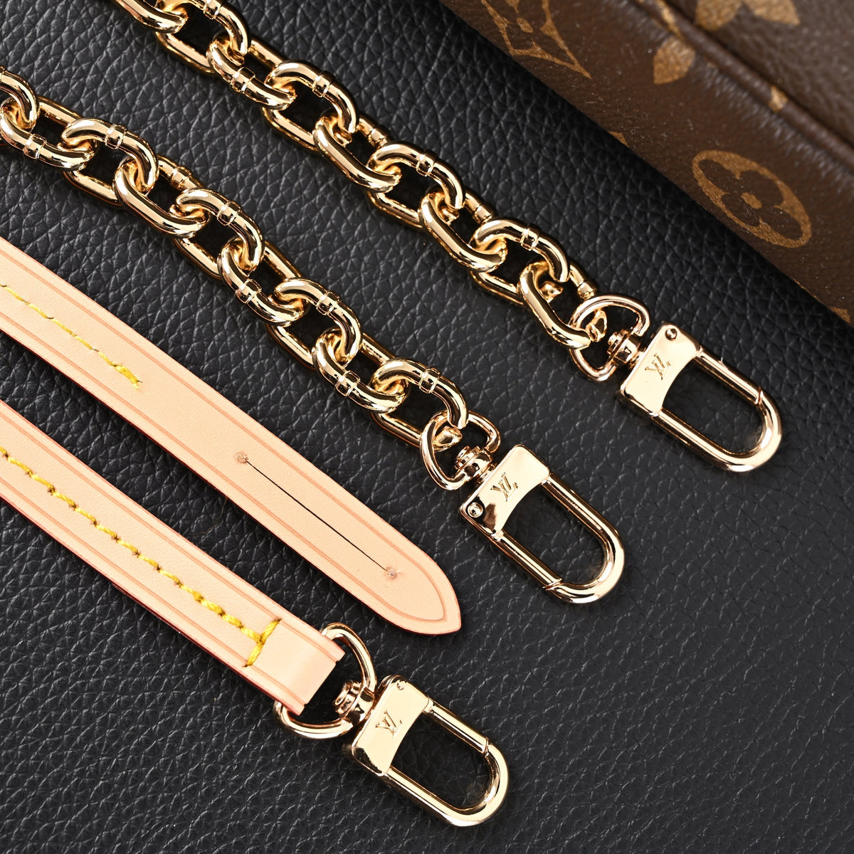 louis-vuitton-pochette-accessoires-monogram-canvas-clutch-bag-brown-with-gold-chain-m82766 Crossbody