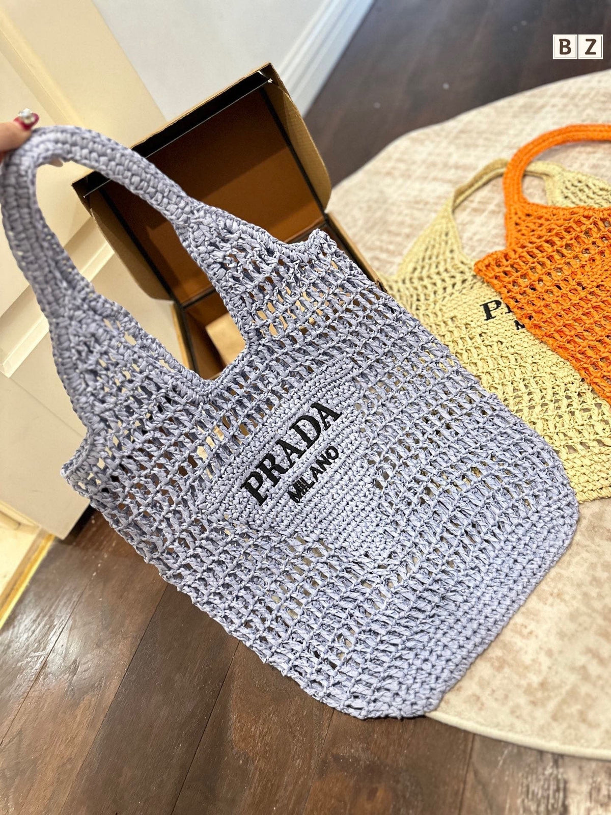 prada-raffia-tote-bag-blue Tote