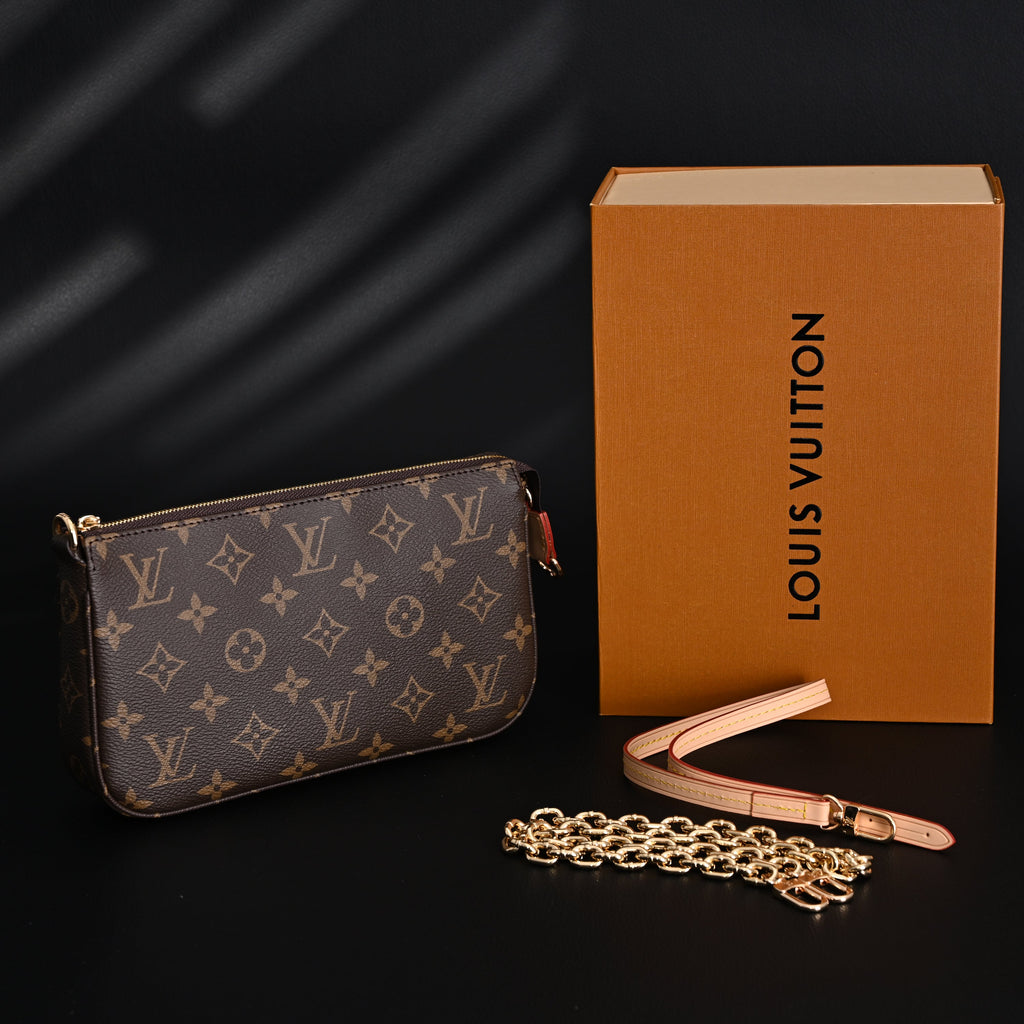 louis-vuitton-pochette-accessoires-monogram-canvas-clutch-bag-brown-with-gold-chain-m82766 Crossbody