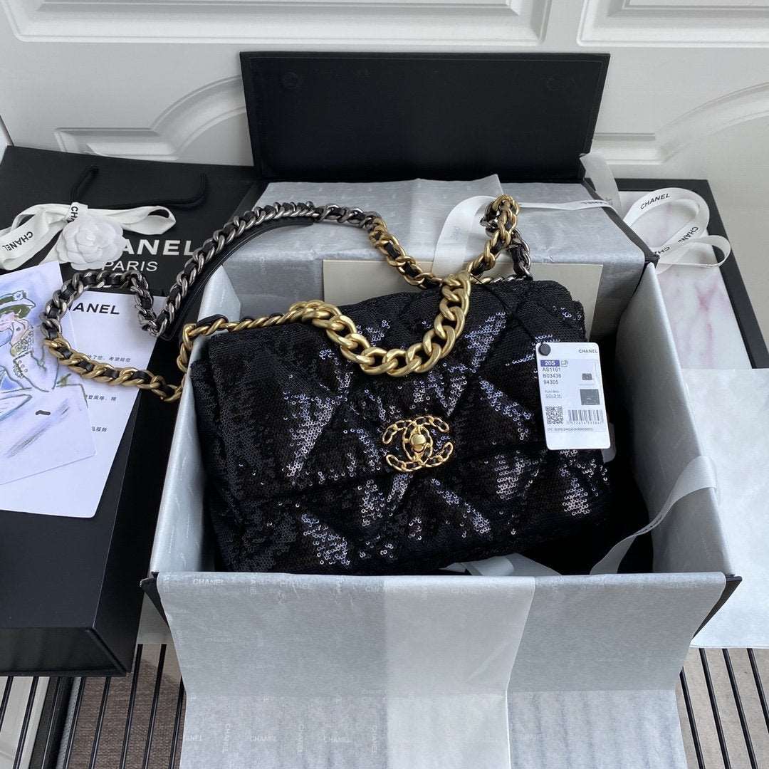 chanel-19-sequin-flap-bag-black Crossbody