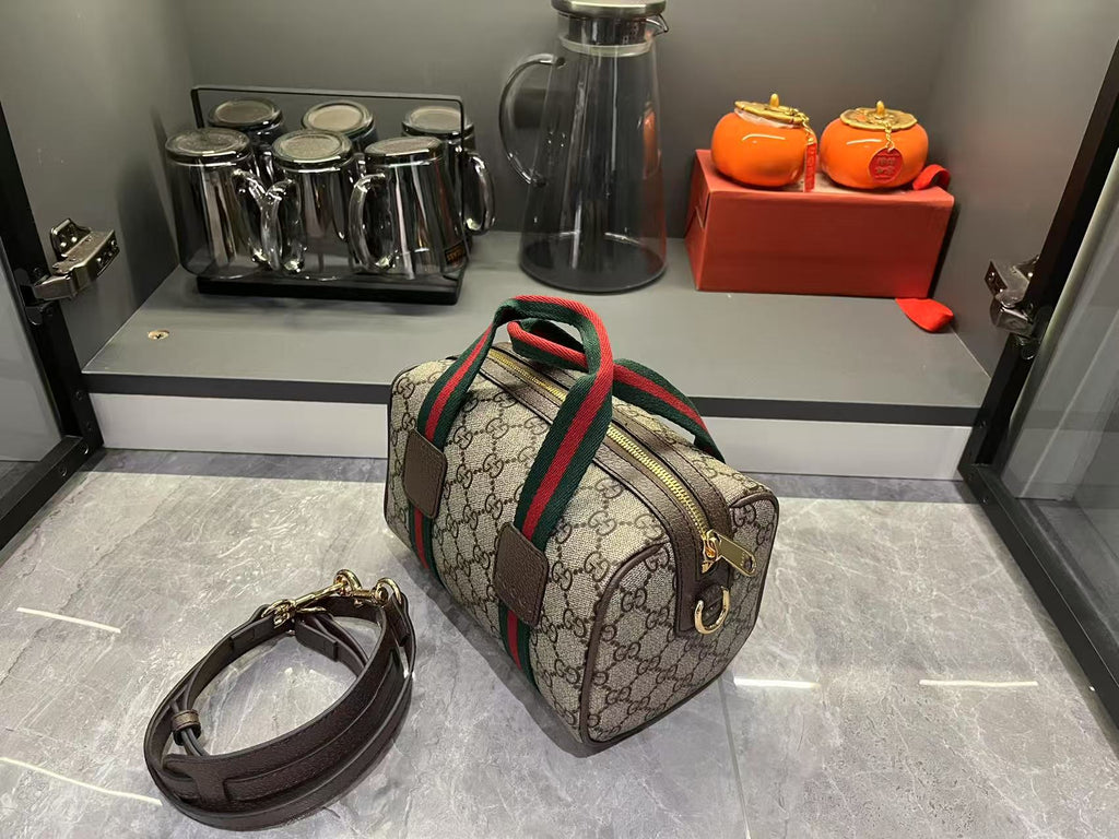 gucci-mini-gg-handbag-beige-and-dark-brown Handle