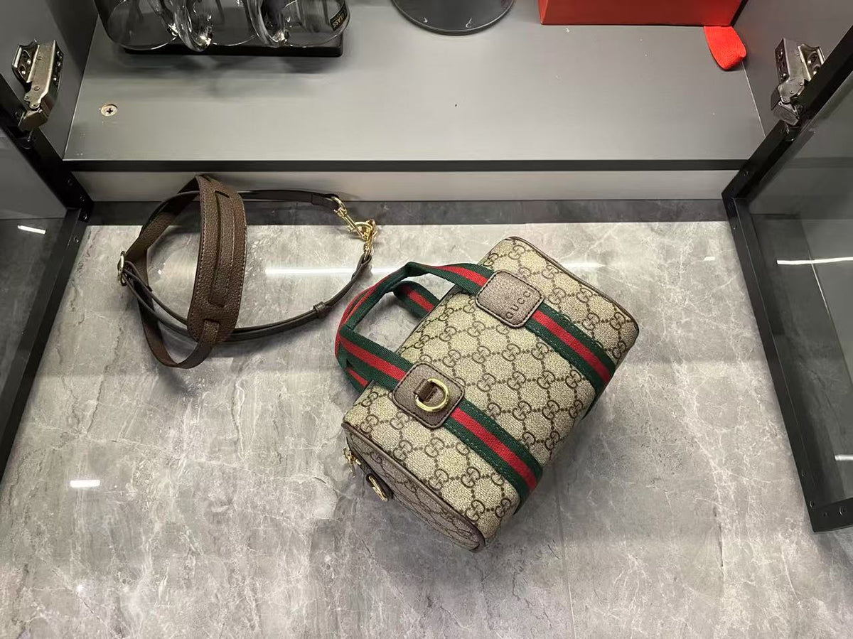 gucci-mini-gg-handbag-beige-and-dark-brown Handle