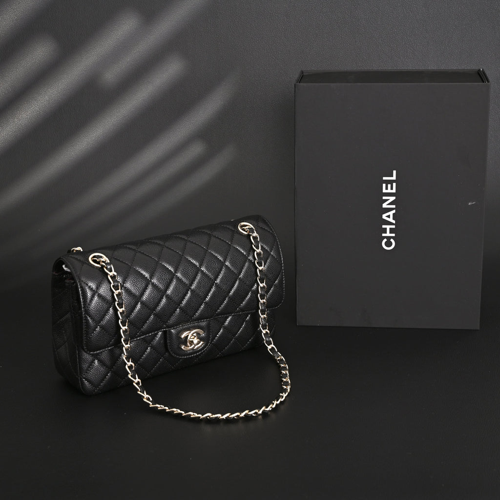 chanel-classic-flap-bag-black-quilted-caviar-leather-with-gold-tone-hardware-1 Shoulder