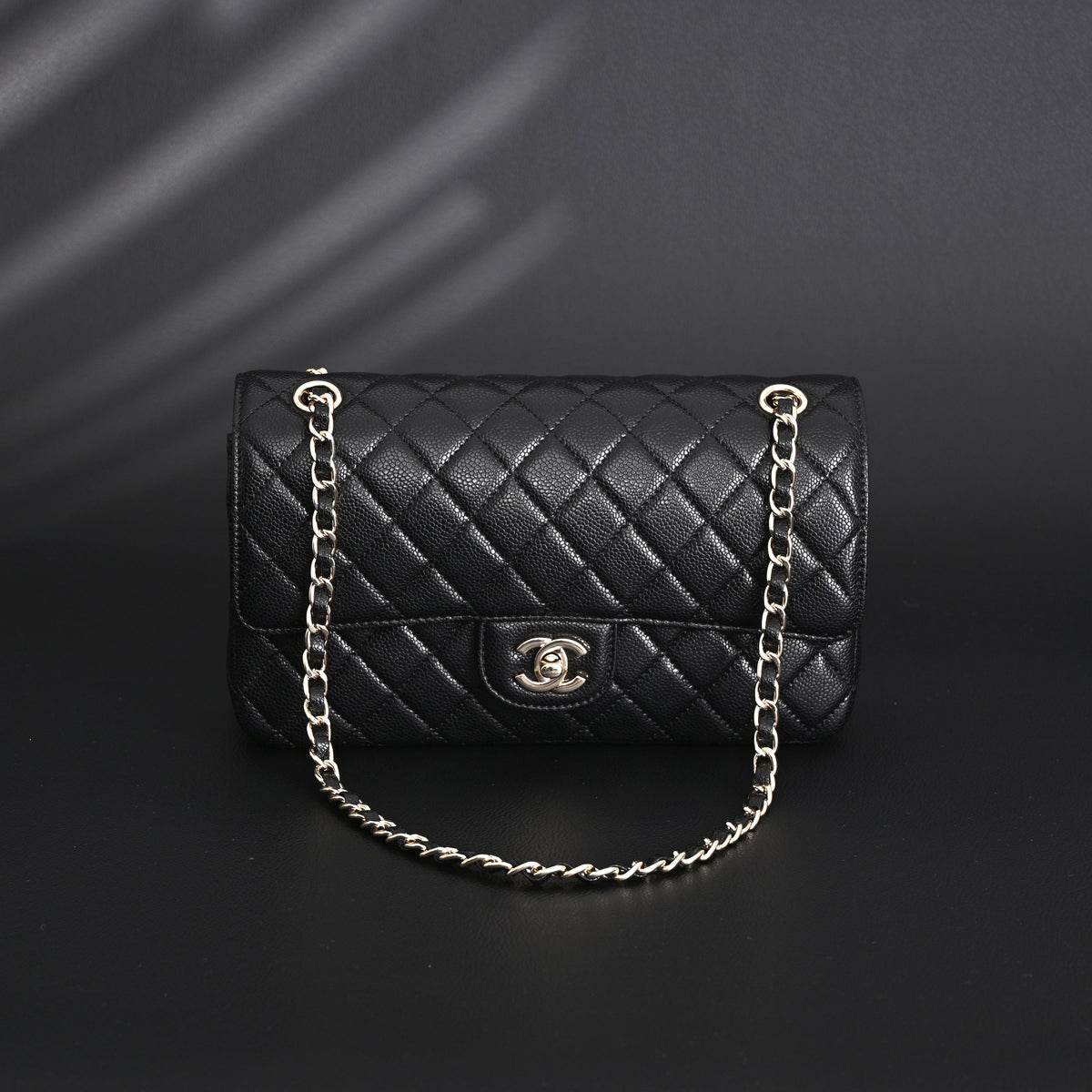 chanel-classic-flap-bag-black-quilted-caviar-leather-with-gold-tone-hardware-1 Shoulder
