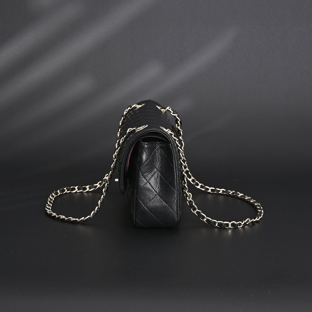 chanel-classic-flap-bag-black-quilted-caviar-leather-with-gold-tone-hardware-1 Shoulder