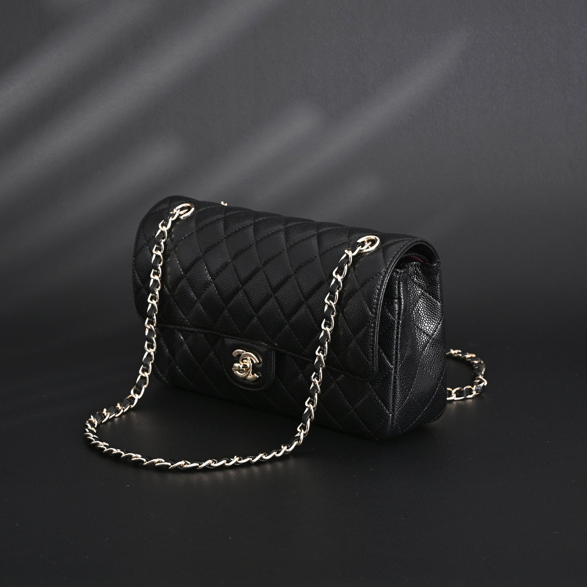 chanel-classic-flap-bag-black-quilted-caviar-leather-with-gold-tone-hardware-1 Shoulder