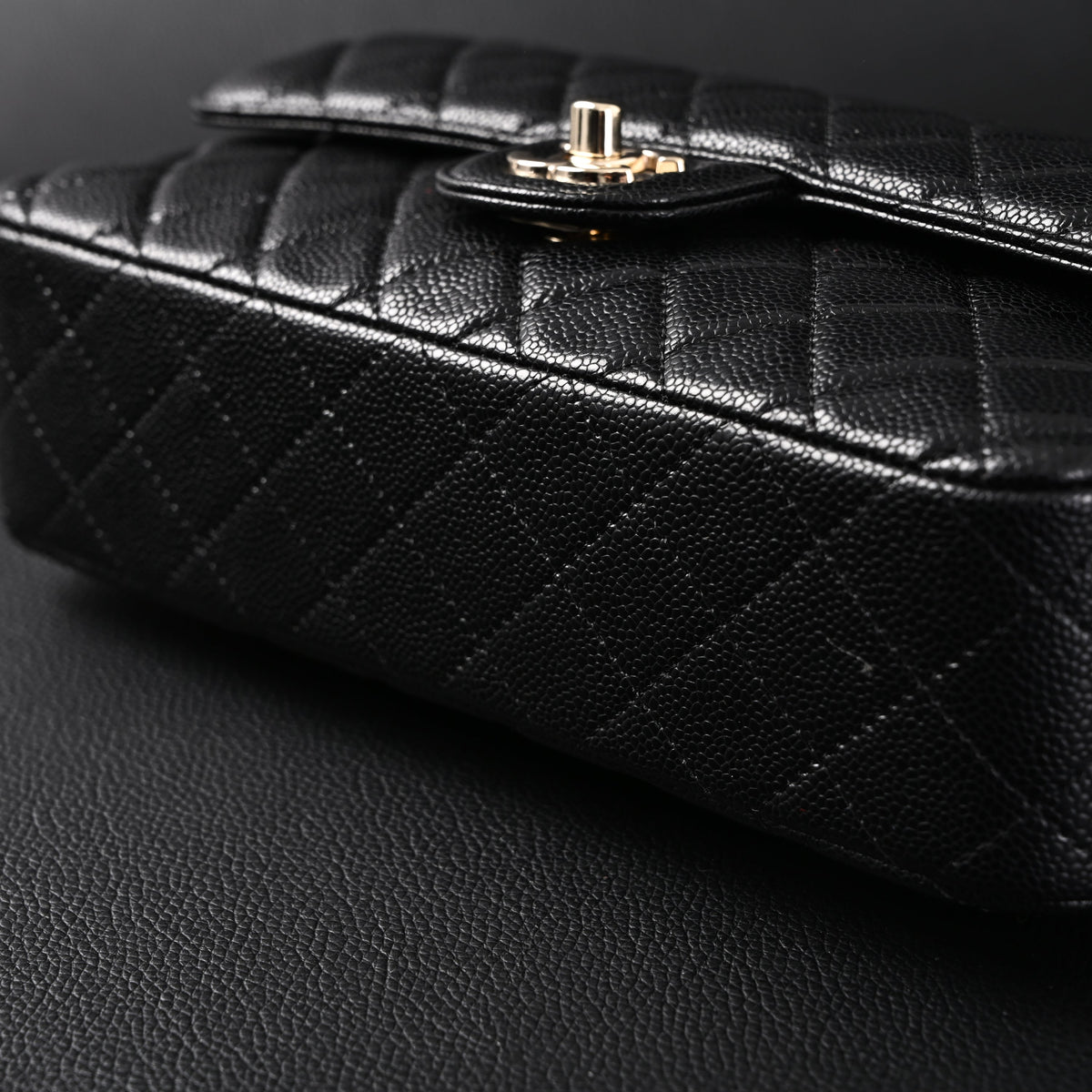 chanel-classic-flap-bag-black-quilted-caviar-leather-with-gold-tone-hardware-1 Shoulder