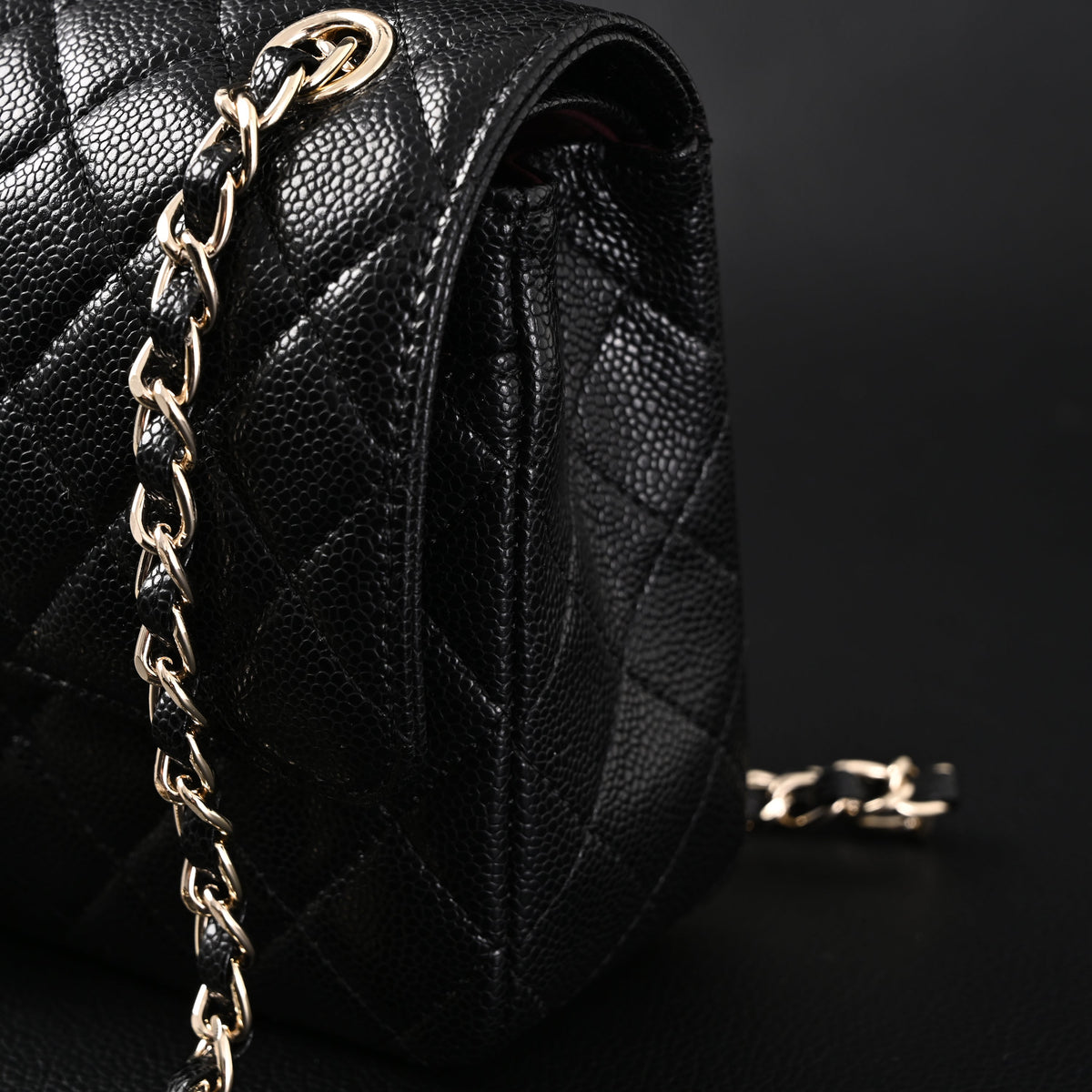 chanel-classic-flap-bag-black-quilted-caviar-leather-with-gold-tone-hardware-1 Shoulder