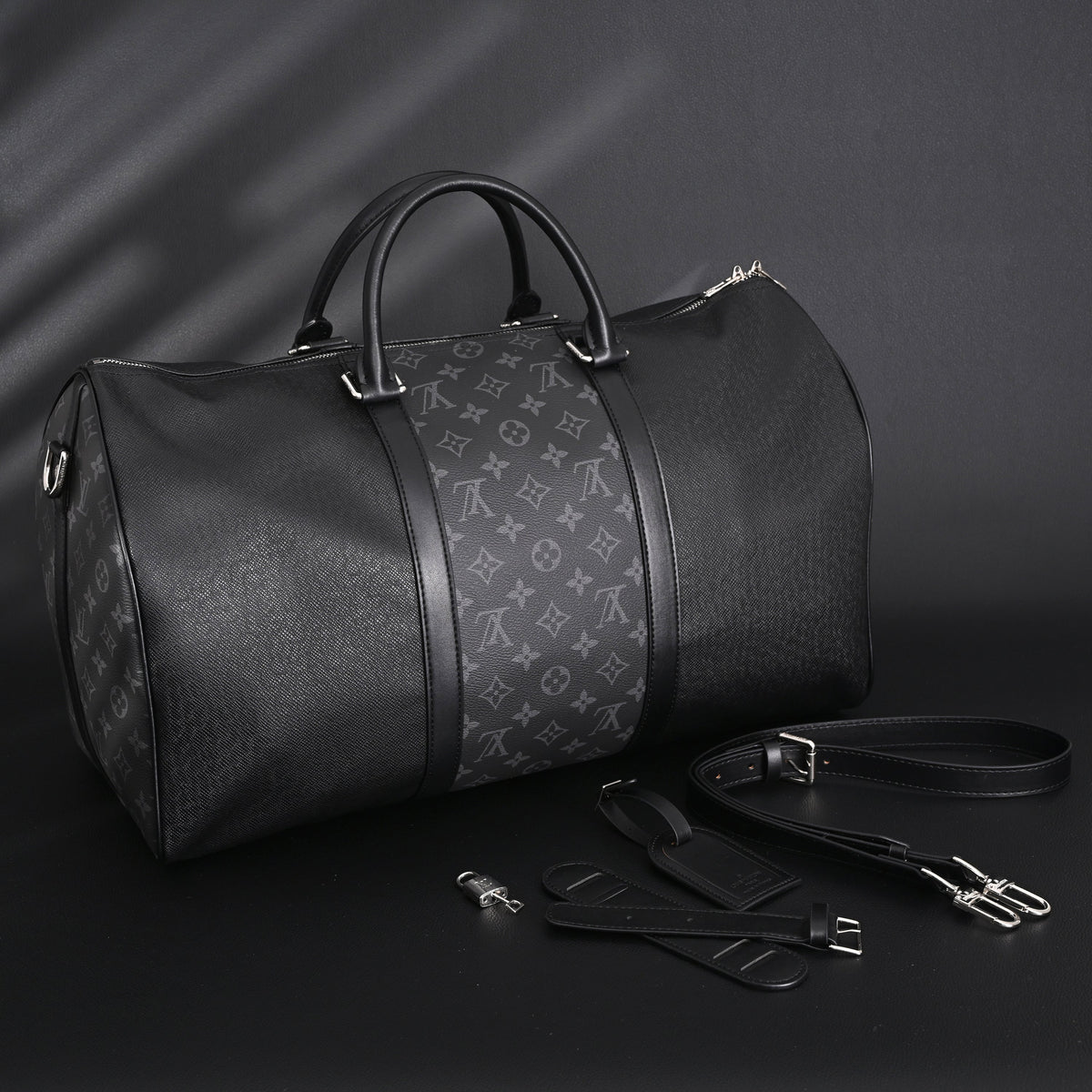 louis-vuitton-keepall-bandouliere-50-monogram-eclipse-canvas-travel-bag Handle
