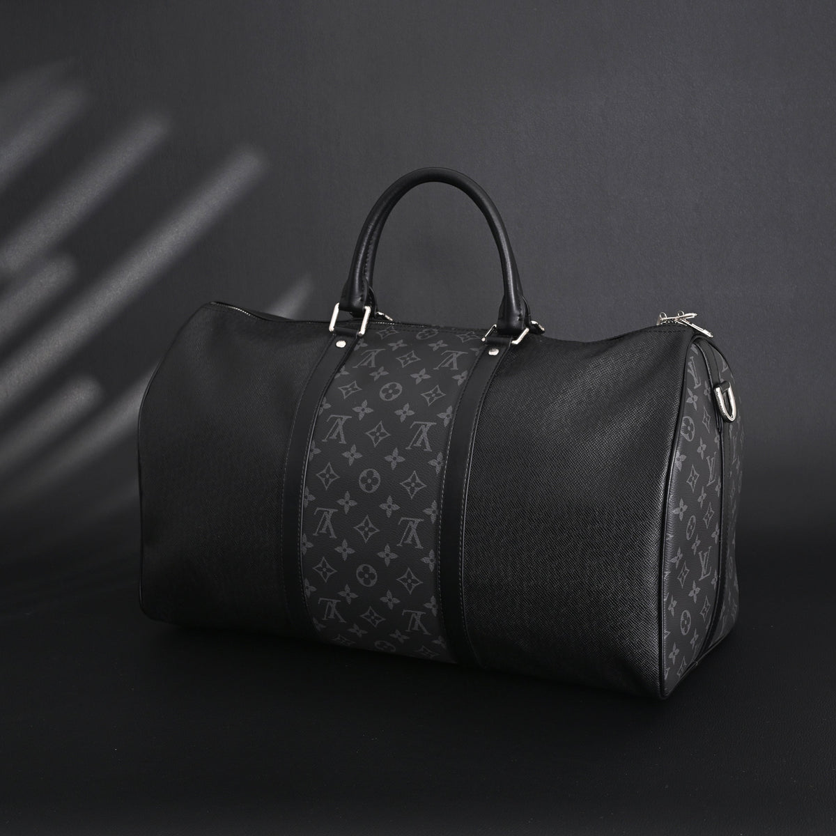 louis-vuitton-keepall-bandouliere-50-monogram-eclipse-canvas-travel-bag Handle