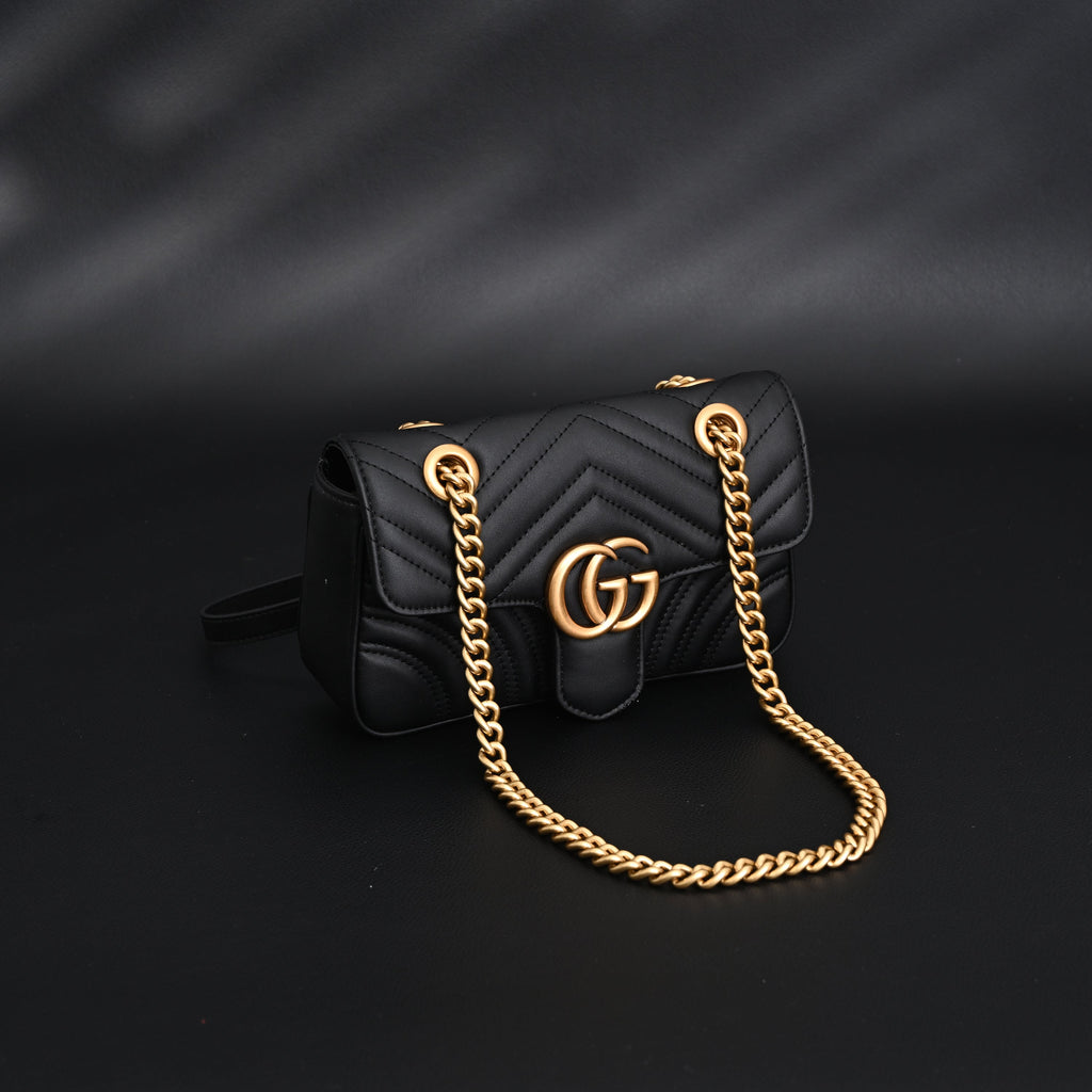 gucci-gg-marmont-small-matelasse-shoulder-bag-black-leather-with-gold-hardware Shoulder