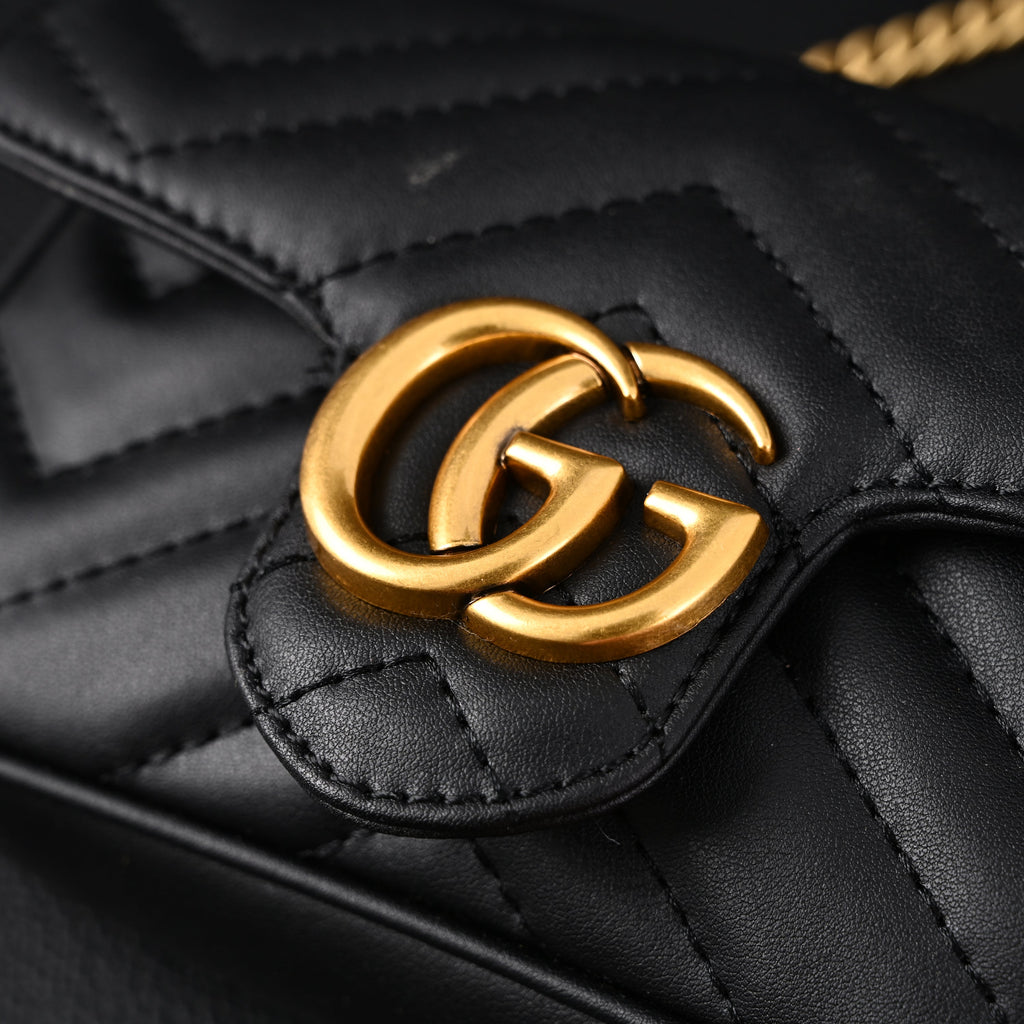 gucci-gg-marmont-matelasse-mini-shoulder-bag-black-leather-with-gold-chain Crossbody