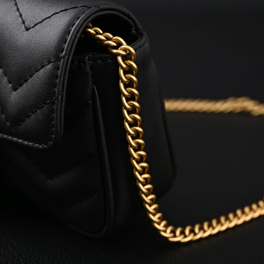gucci-gg-marmont-matelasse-mini-shoulder-bag-black-leather-with-gold-chain Crossbody