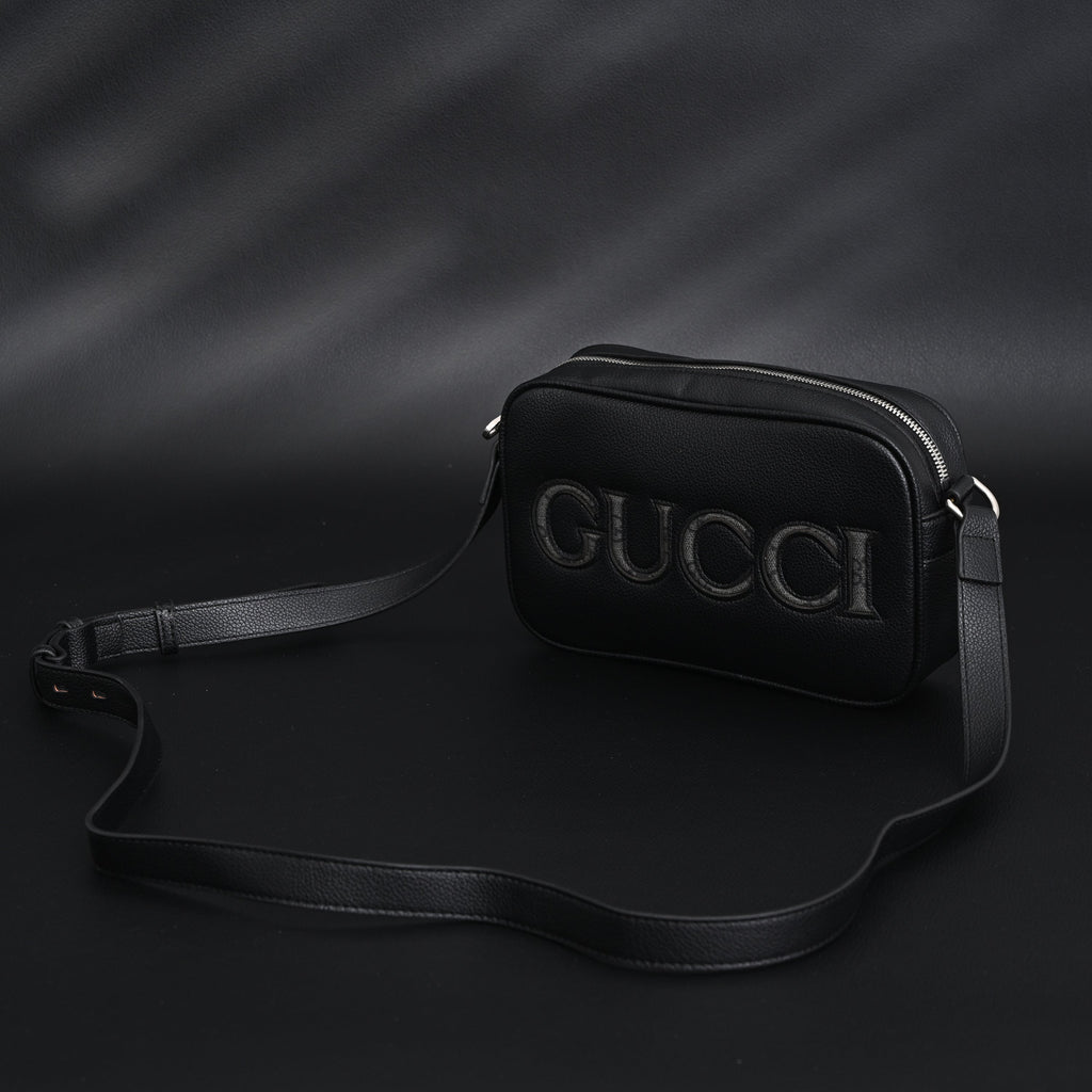 gucci-black-leather-embossed-logo-belt-bag Crossbody