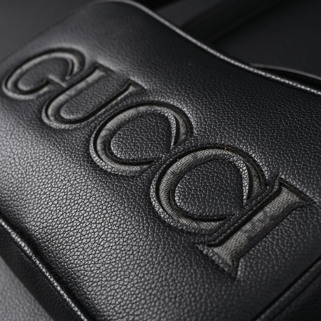 gucci-black-leather-embossed-logo-belt-bag Crossbody