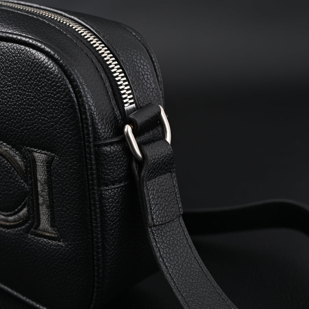gucci-black-leather-embossed-logo-belt-bag Crossbody