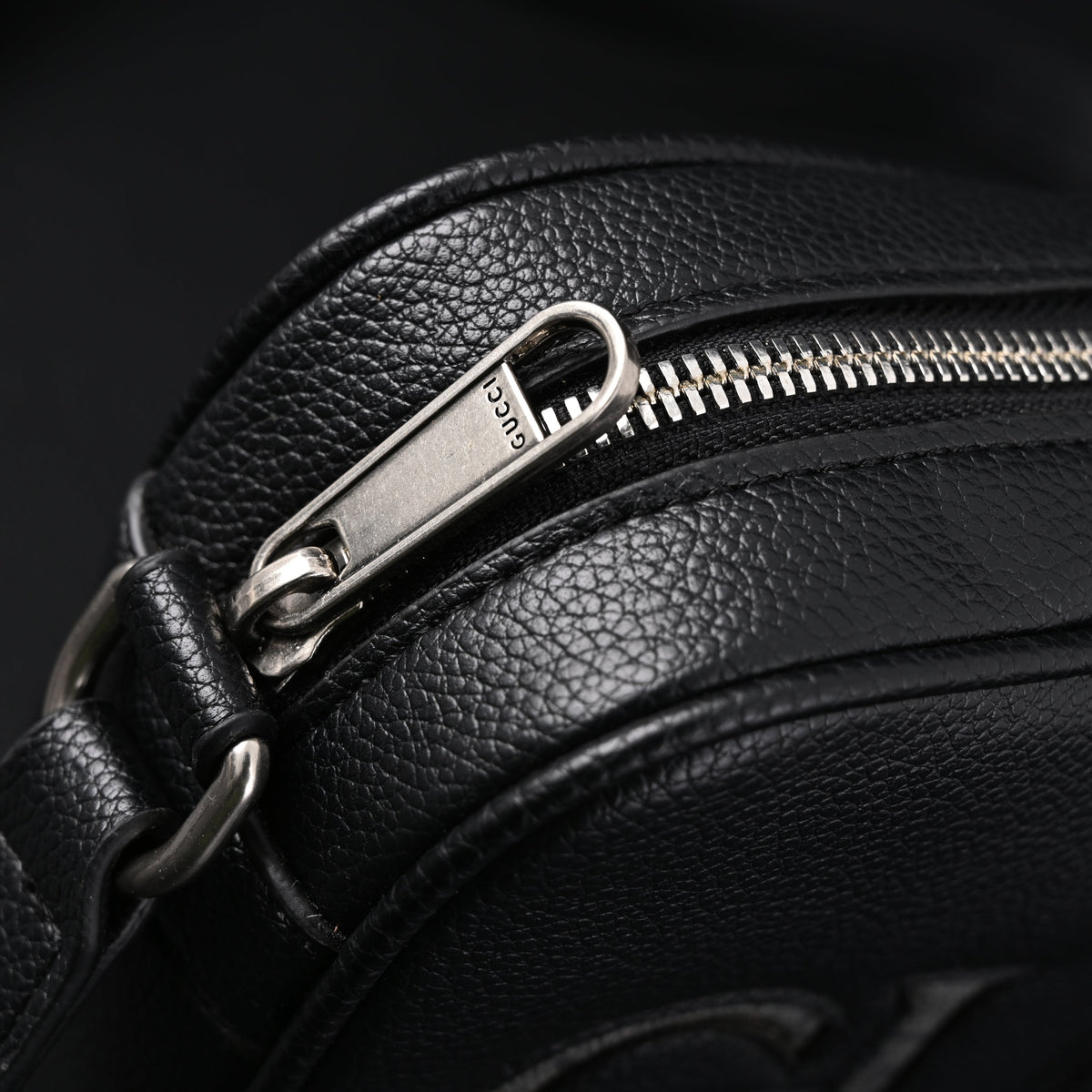 gucci-black-leather-embossed-logo-belt-bag Crossbody