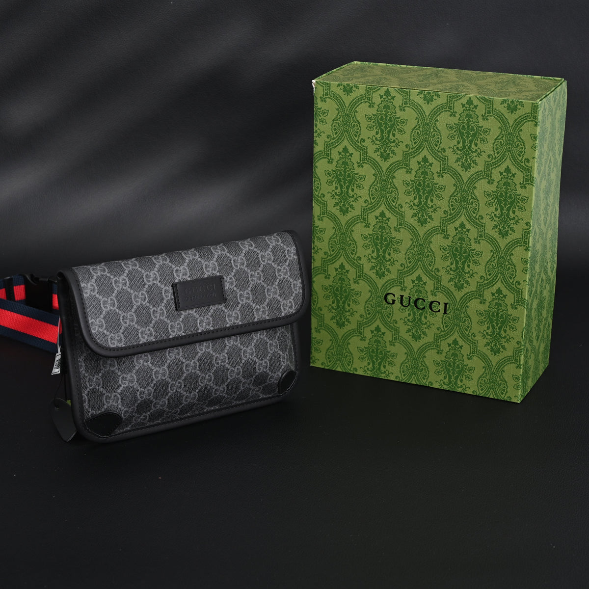 gucci-ophidia-gg-supreme-belt-bag-black-grey-with-web-strap Shoulder