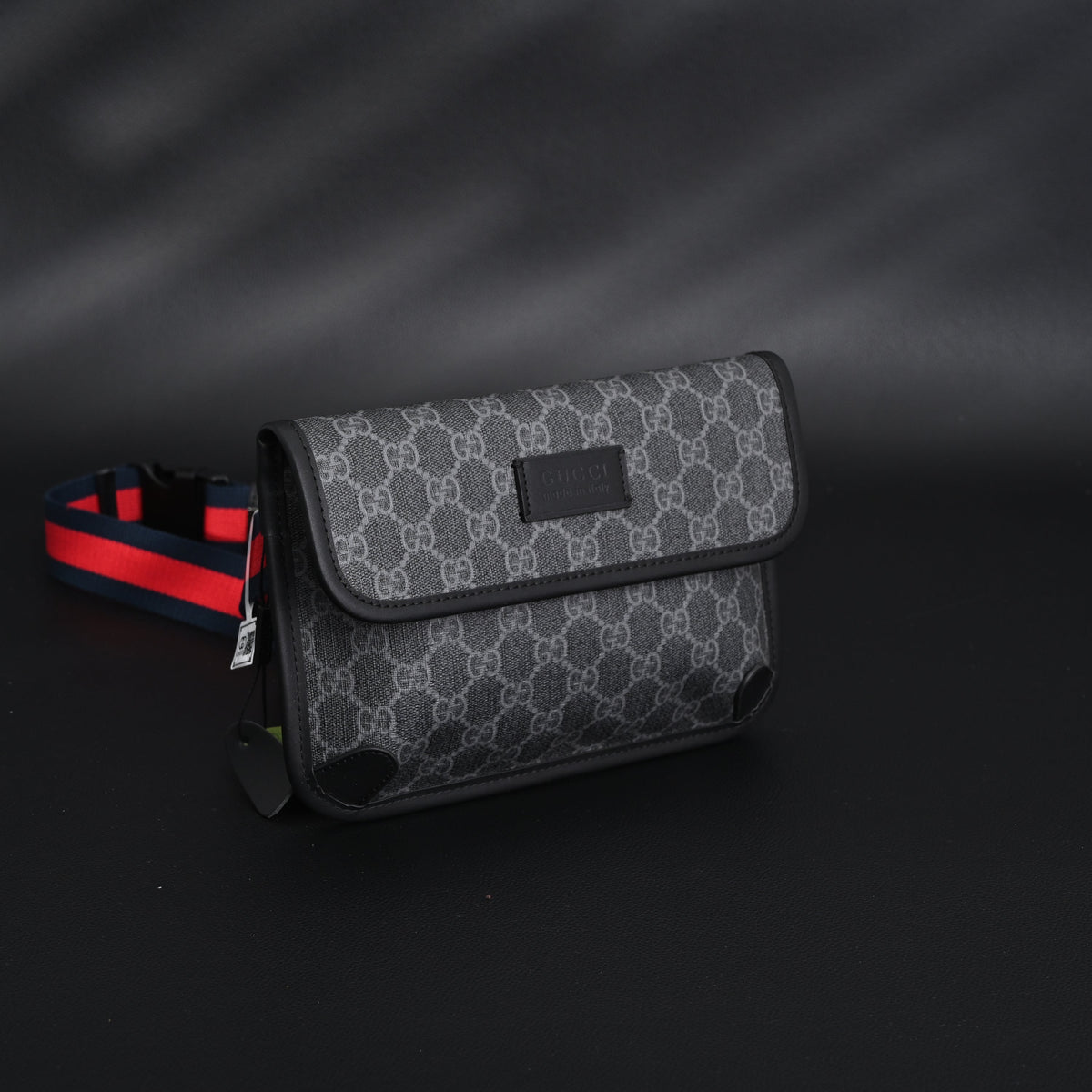 gucci-ophidia-gg-supreme-belt-bag-black-grey-with-web-strap Shoulder
