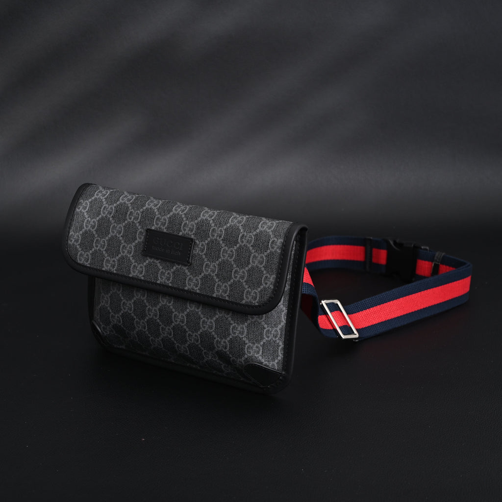 gucci-ophidia-gg-supreme-belt-bag-black-grey-with-web-strap Shoulder